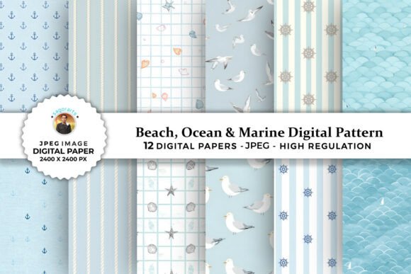 Beach, Ocean Marin Digital Patterns: A Creative Resource for All Your Projects