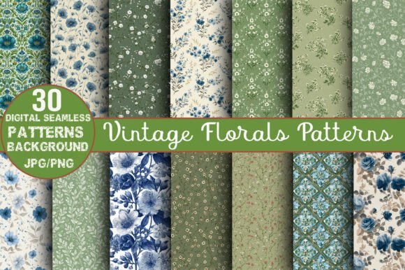 Blue and Green Vintage Florals Patterns for Creative Projects