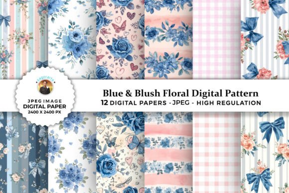 Blue Blush Floral Digital Patterns: A Versatile Collection for Creative Projects