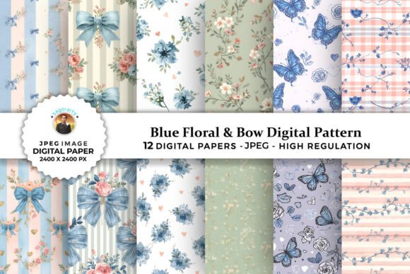 Blue Floral Bow Digital Patterns: A Versatile Resource for Creative Projects