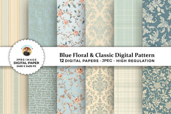 Blue Floral Classic Digital Patterns