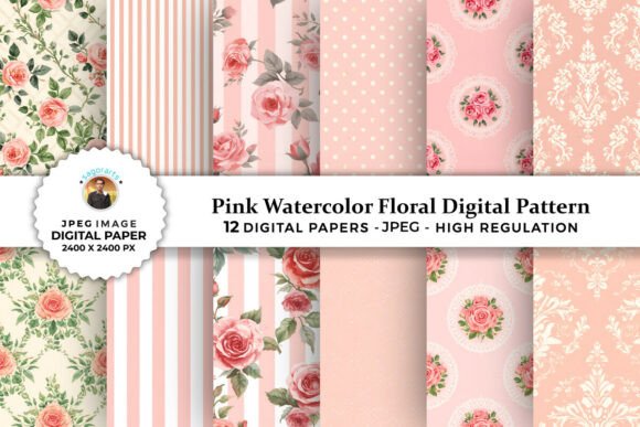 Blue Pink Floral Digital Patterns for Creative Projects