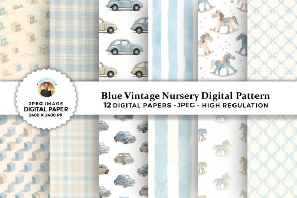 Blue Vintage Nursery Digital Patterns for Creative Projects