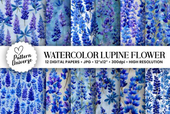 Blue Watercolor Lupine Flower Patterns: A Versatile Addition to Your Creative Projects