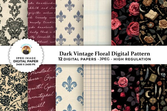 Dark Vintage Floral Digital Patterns for Creative Projects