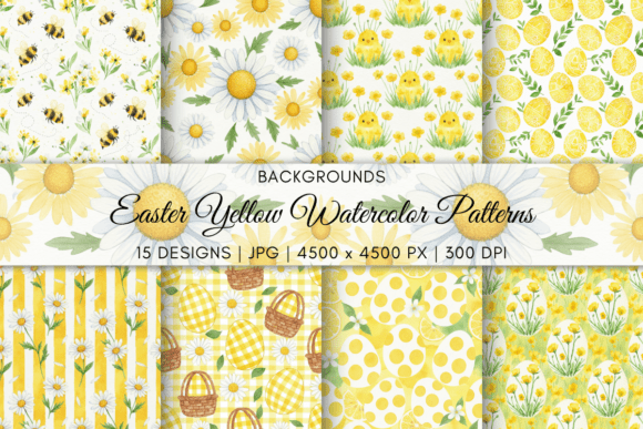 Easter Yellow Watercolor Patterns
