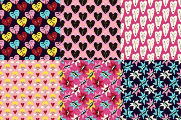 Funky Valentine s Day Patterns Pack: Modern Geometric Heart Designs for Creative Projects