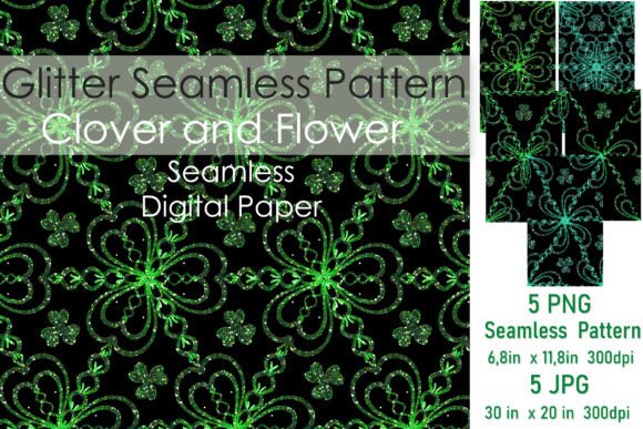 Green Glitter Clover Seamless Patterns: Sparkle Up Your Designs for St. Patrick’s Day