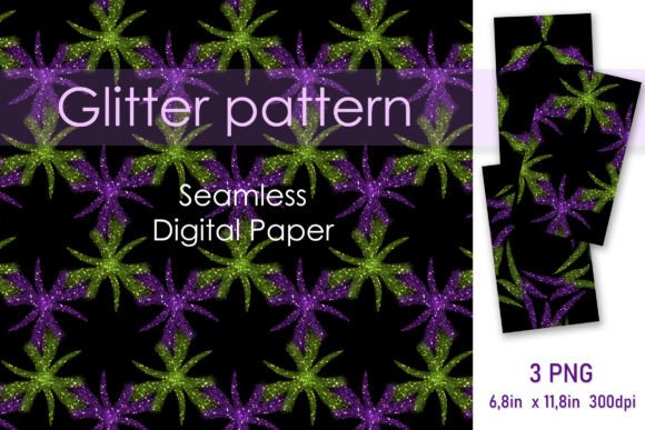 Green Purple Glitter Seamless Patterns