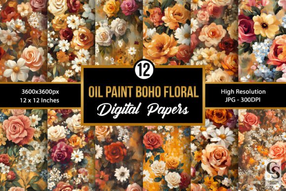 Oil Painted Boho Flowers Patterns: A Versatile Resource for Creative Projects