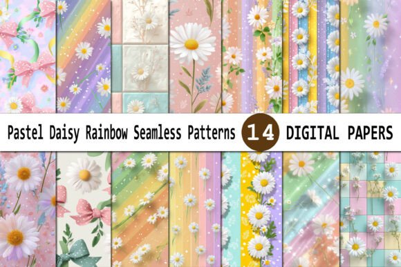 Pastel Daisy Rainbow Seamless Patterns