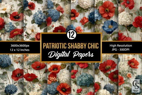 Patriotic Shabby Chic Flowers Patterns: A Versatile Design Asset for Creative Projects