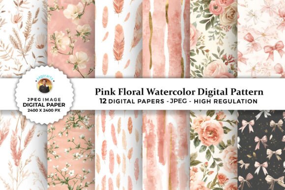 Pink Floral Watercolor Digital Patterns