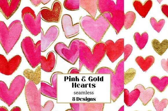 Pink Red Gold Hearts Seamless Patterns for Creative Expression