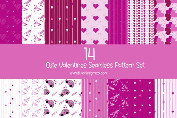 Pink Valentine Seamless Patterns Set