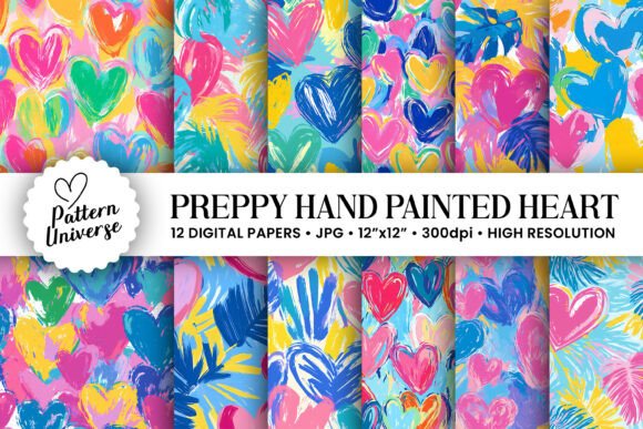 Preppy Hand Painted Hearts Patterns for Creative Projects