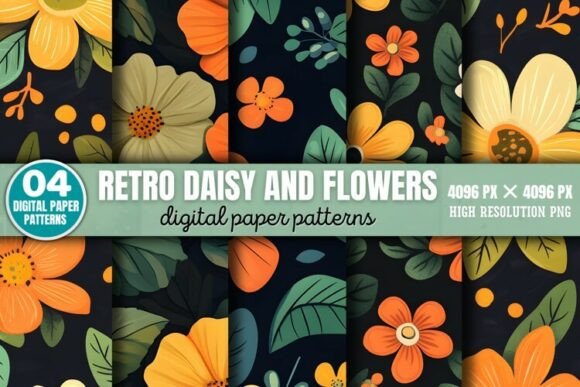 Retro Daisy and Flowers Patterns Paper P