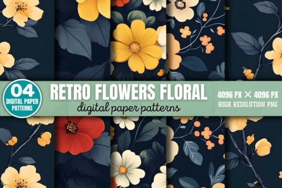 Retro Flowers Floral Patterns PNG