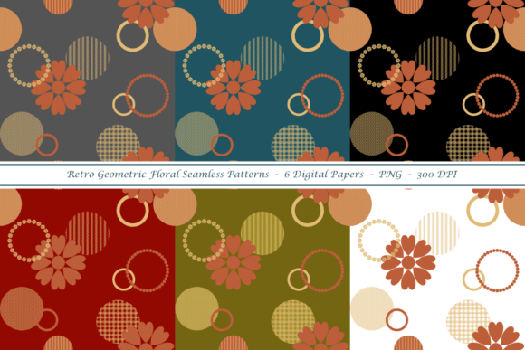 Retro Geometric Floral Seamless Patterns