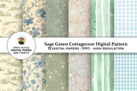 Sage Green Cottagecore Digital Patterns: A Versatile Resource for Creative Projects