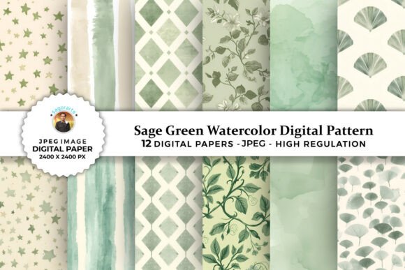 Sage Green Watercolor Digital Patterns: Elevating Creativity and Branding with Strategic Design