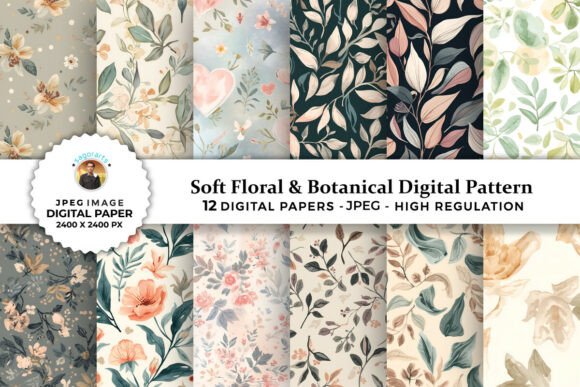 Soft Floral Botanical Digital Patterns: A Versatile Collection for Creative Projects