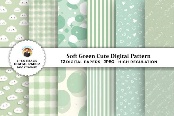 Soft Green Cute Digital Patterns for Modern Design Projects