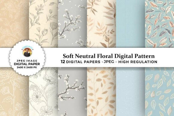 Soft Neutral Floral Digital Patterns for Creative Projects
