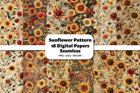Sundlowers - 18 Seamless Patterns