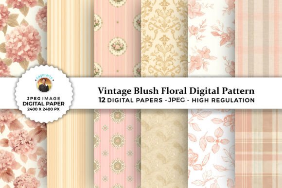 Vintage Blush Floral Digital Patterns for Creative Projects