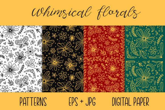 Whimsical Florals Digital Paper Patterns