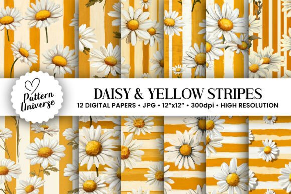 White Daisy and Yellow Stripes Patterns: A Versatile Design Resource for Creative Projects